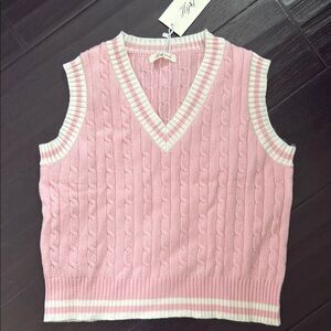 Pink Cable Knit Sleeveless Sweater